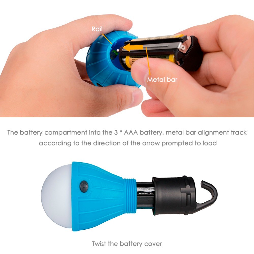 Mini Portable Lantern Tent Light LED Bulb Emergency Lamp Waterproof Hanging Hook Flashlight For Camping 4 Colors Use 3*AAA 2