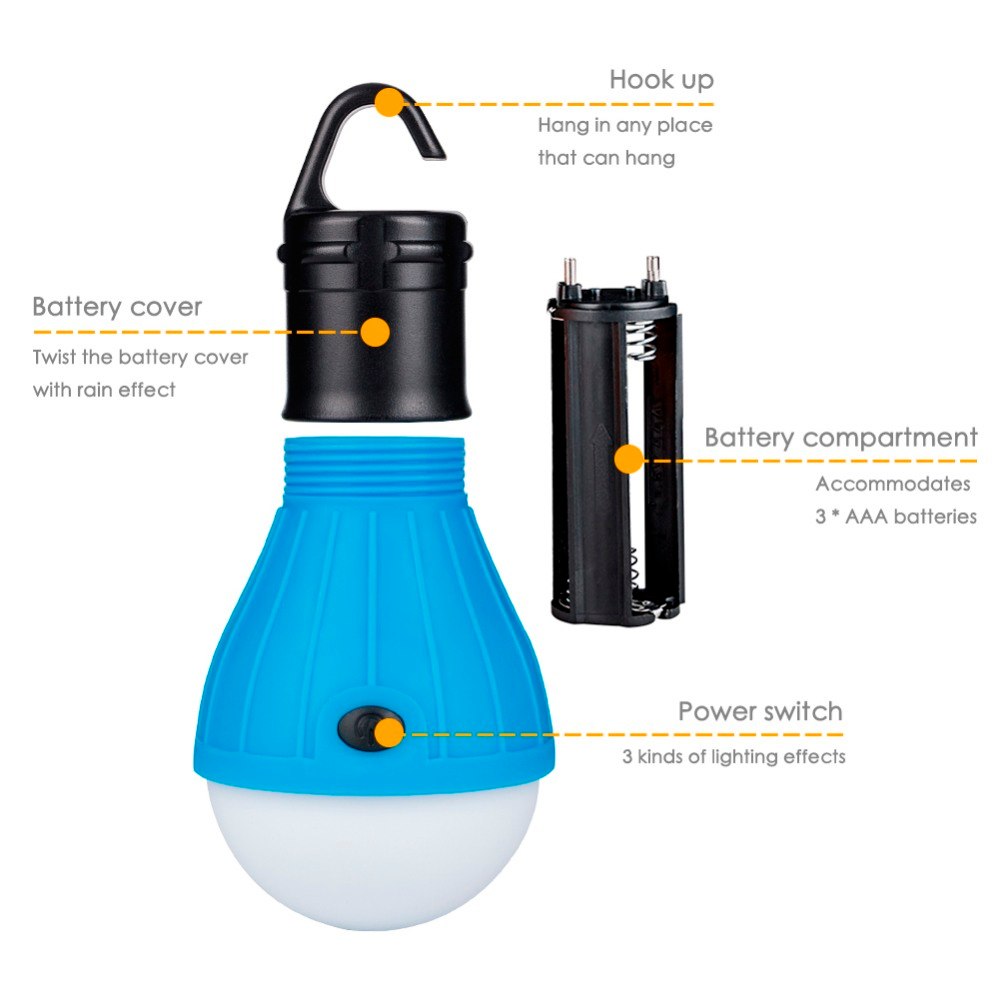 Mini Portable Lantern Tent Light LED Bulb Emergency Lamp Waterproof Hanging Hook Flashlight For Camping 4 Colors Use 3*AAA 1